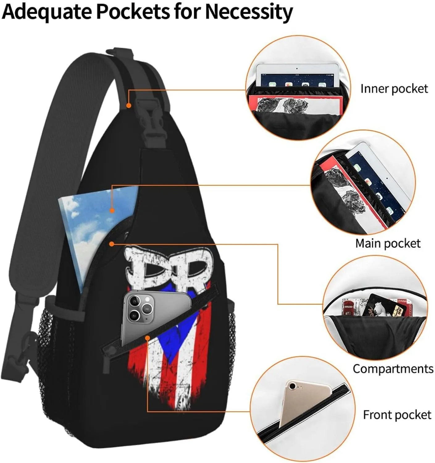 Puerto Rico Flag Sling Backpack Hiking Backpack Crossbody Bag Sports Lightweight And Durable Chest Bag Shoulder Bag For Women Men