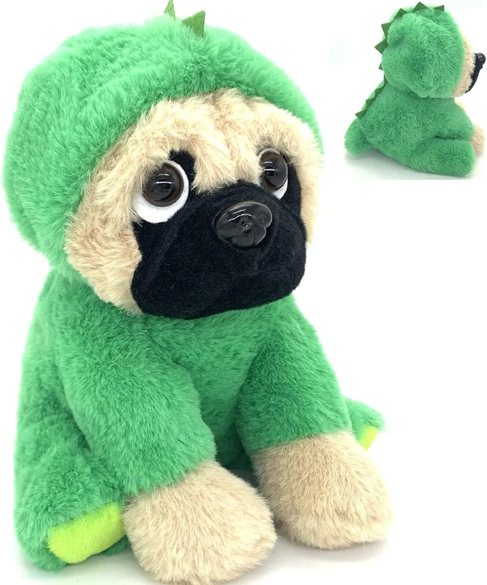 Pug Stuffed Animal Toy, Dressed as a Dinosaur, Ultra Soft Plush Dog, 9 Inches Tall - Huggable Puppy for Kids and Dino Lovers, Great Gift Idea