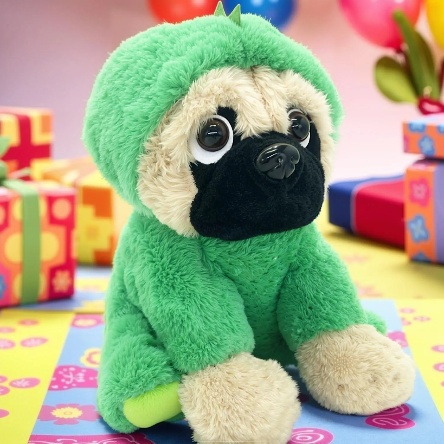 Pug Stuffed Animal Toy, Dressed as a Dinosaur, Ultra Soft Plush Dog, 9 Inches Tall - Huggable Puppy for Kids and Dino Lovers, Great Gift Idea