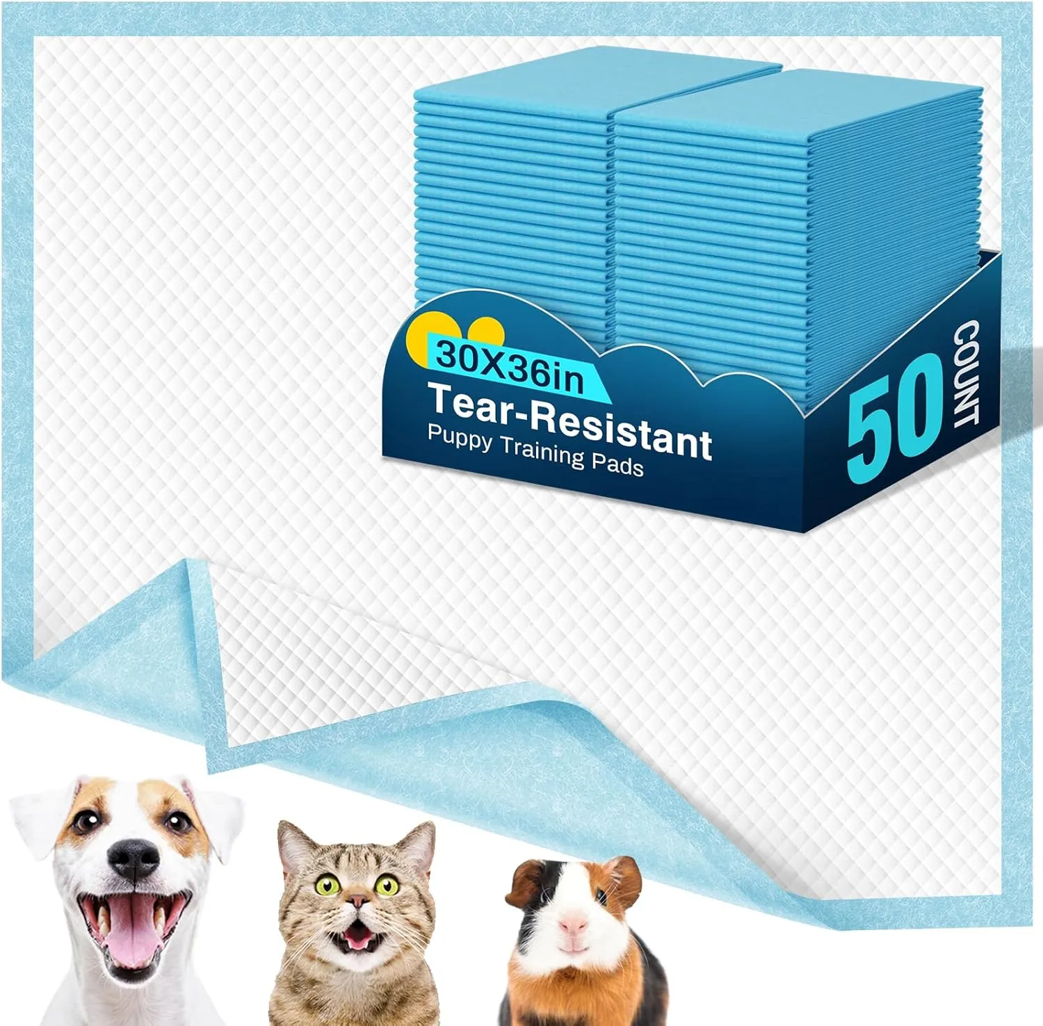 Puppy Pee Pads 30"x36", 50 Count Large Pee Pads for Dogs for Doggie&Cats, Disposable Pet Pee Pads & Puppy Training Pads, Tear-Resistant X-Large Potty Pads for Indoor, Outdoor Use