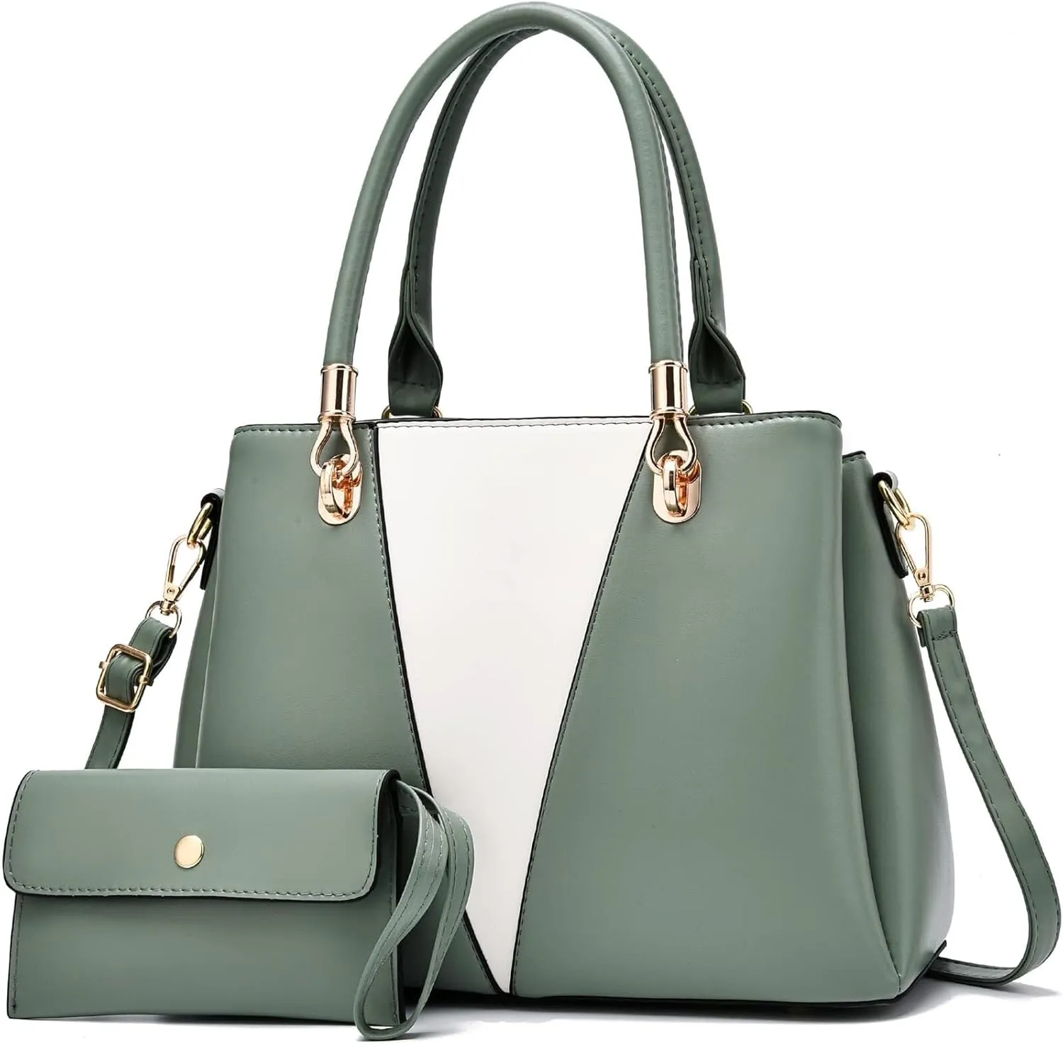Purse Top Handle Bags Contrast Stitching Leather Satchel Purse Set 2pcs Totes Shoulder for Ladies Womens Handbags