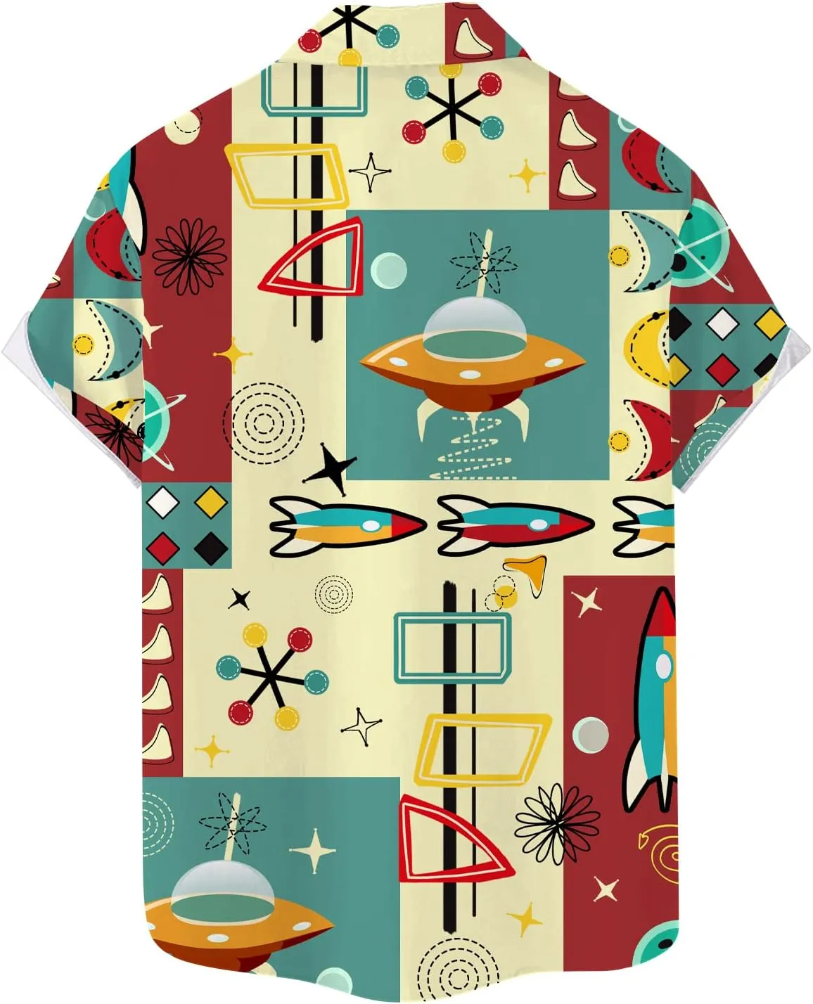 QIVICIMA Men's Retro Bowling Shirts 50s Rockabilly Style Button Down Shirts Vintage Style Camp Shirt