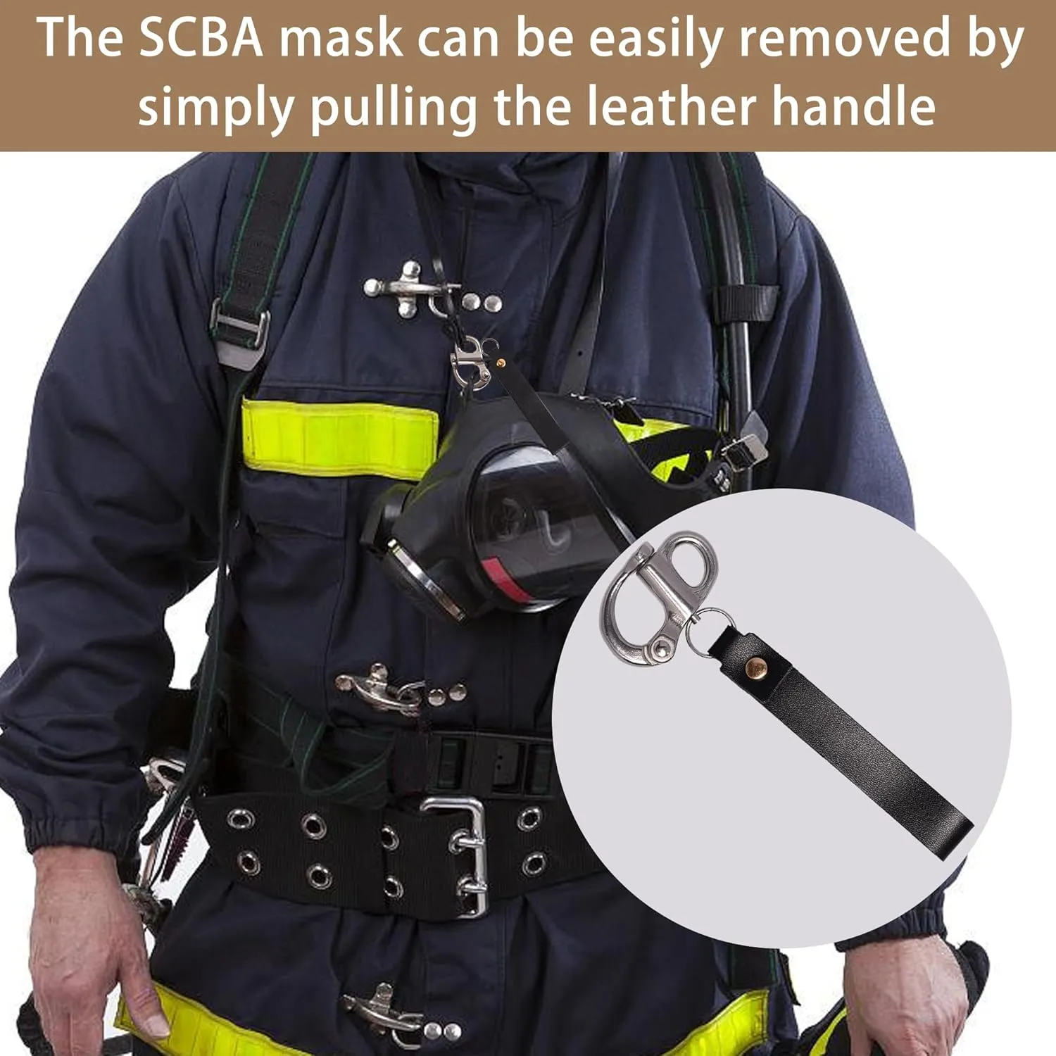 Quick Release Clip Shackle for SCBA Mask - Firefighter Accessories Tools with Leather Handle, Marine Grade 316 Stainless Steel Snap Shackle for Rigging, Sailing, Boat & Emergency Lanyards
