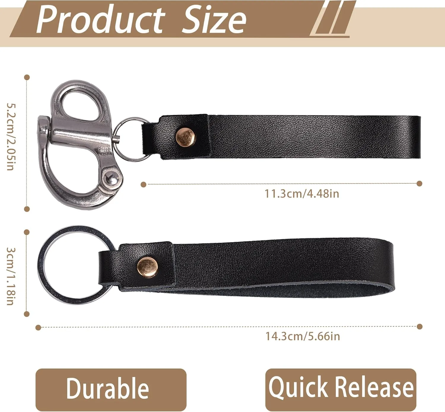 Quick Release Clip Shackle for SCBA Mask - Firefighter Accessories Tools with Leather Handle, Marine Grade 316 Stainless Steel Snap Shackle for Rigging, Sailing, Boat & Emergency Lanyards