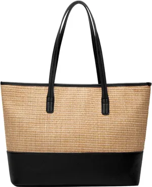 QZUnique Women's Summer Beach Straw Bucket Tote Bag With Tassel Shoulder Bag Purse