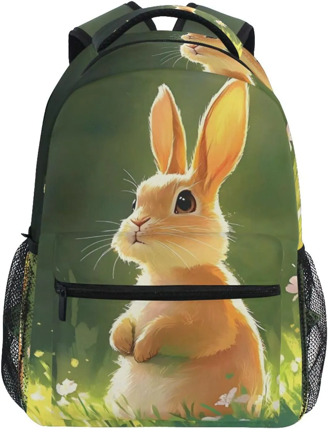 Rabbit Cute Grassland Backpack Daypack Shoulder Bag Book Bag Lightweight Back Pack 12 ×16.9 In