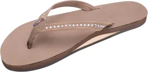 Rainbow Sandals Women's Single Layer Premier Leather w/Swarovski Crystal Narrow Strap