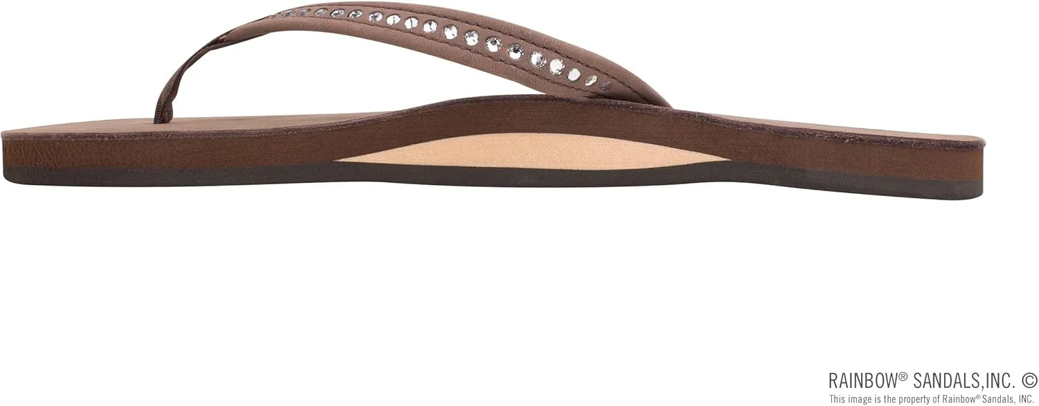 Rainbow Sandals Women's Single Layer Premier Leather w/Swarovski Crystal Narrow Strap
