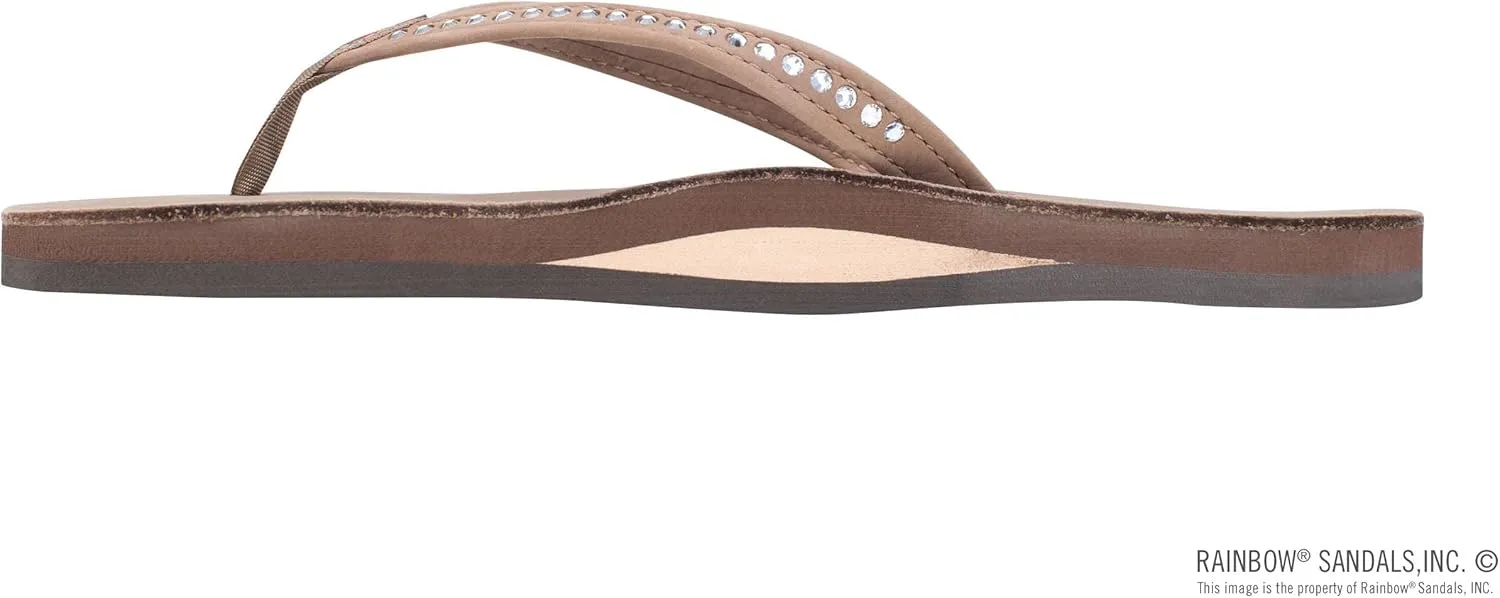 Rainbow Sandals Women's Single Layer Premier Leather w/Swarovski Crystal Narrow Strap