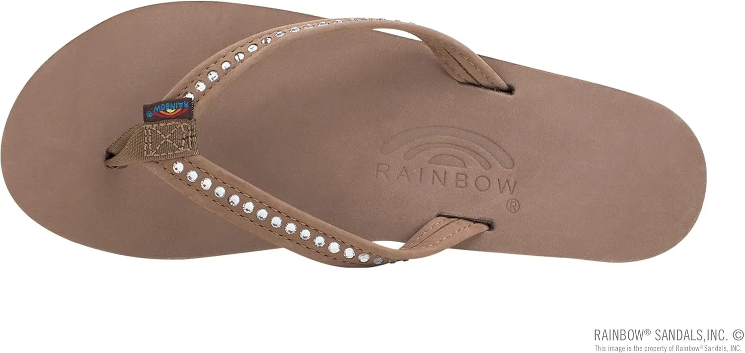 Rainbow Sandals Women's Single Layer Premier Leather w/Swarovski Crystal Narrow Strap