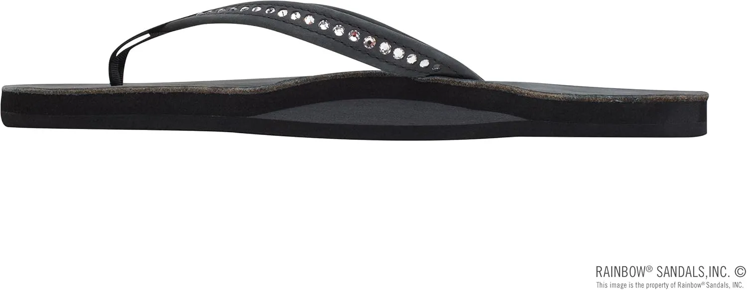 Rainbow Sandals Women's Single Layer Premier Leather w/Swarovski Crystal Narrow Strap