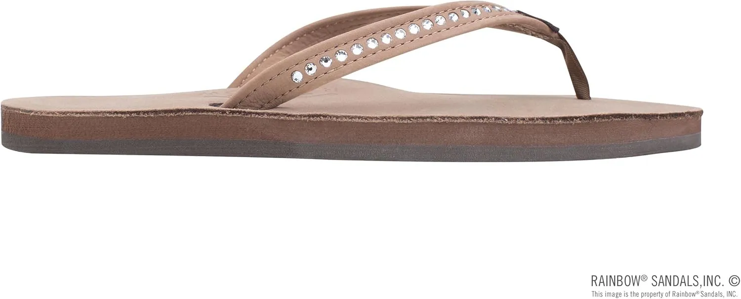 Rainbow Sandals Women's Single Layer Premier Leather w/Swarovski Crystal Narrow Strap