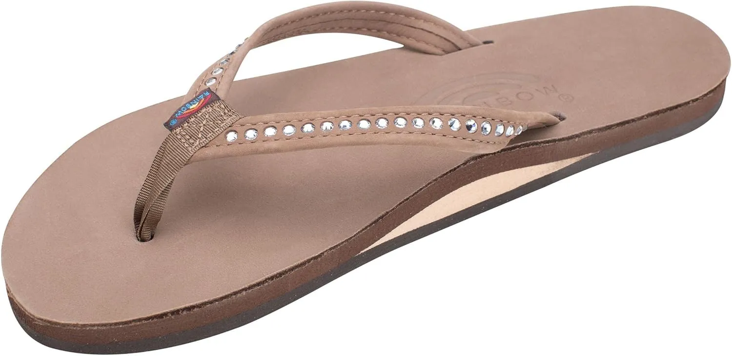 Rainbow Sandals Women's Single Layer Premier Leather w/Swarovski Crystal Narrow Strap