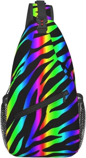 Rainbow Zebra Stripe Crossbody Bag Cross Chest Bag Adjustable Sling Backpack Sports Gym Shoulder Bags Travel Cycling Daypack Diagonally Casual Rucksack