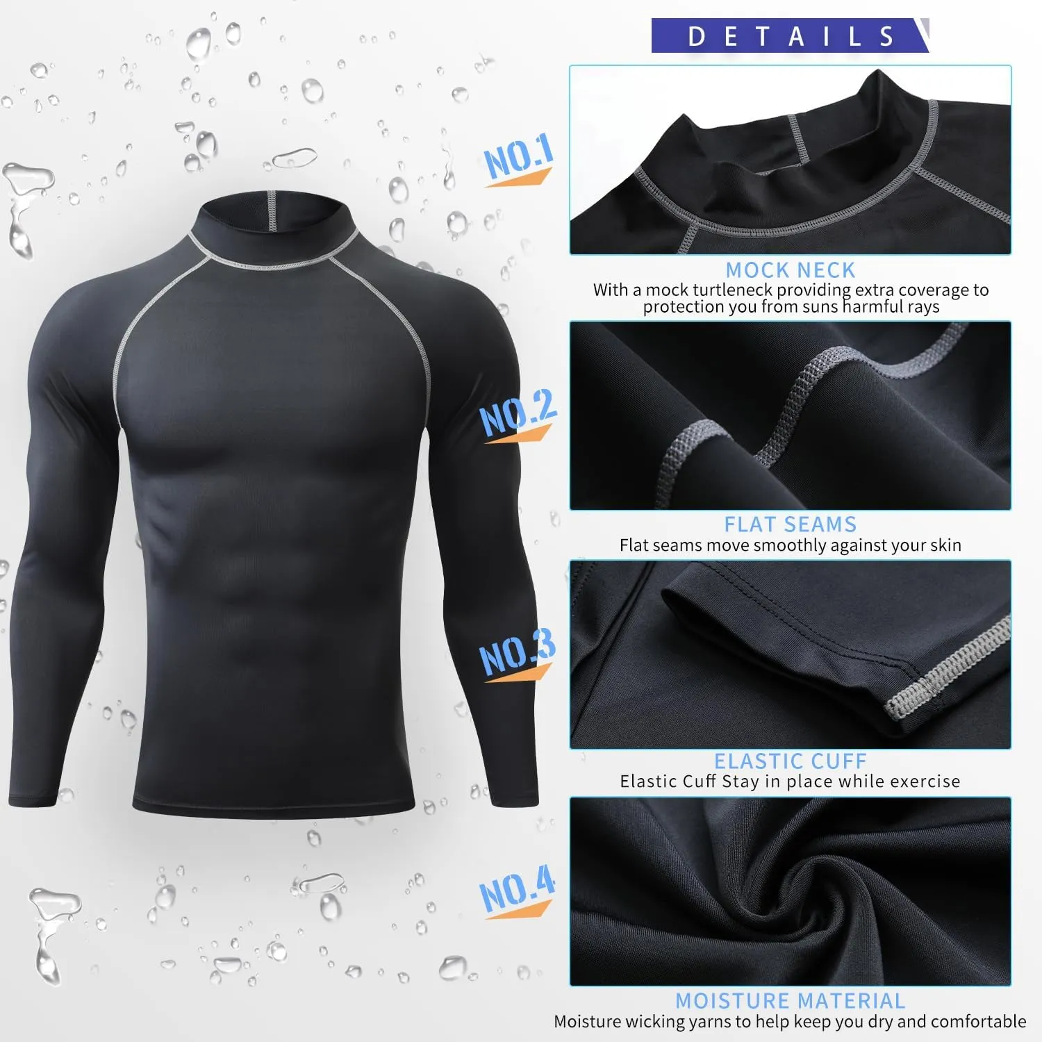 Rash Guard Shirts for Men UV Sun Protection UPF 50 Fitted Rashguard Swim Shirts Quick Dry Swimming Fishing Running