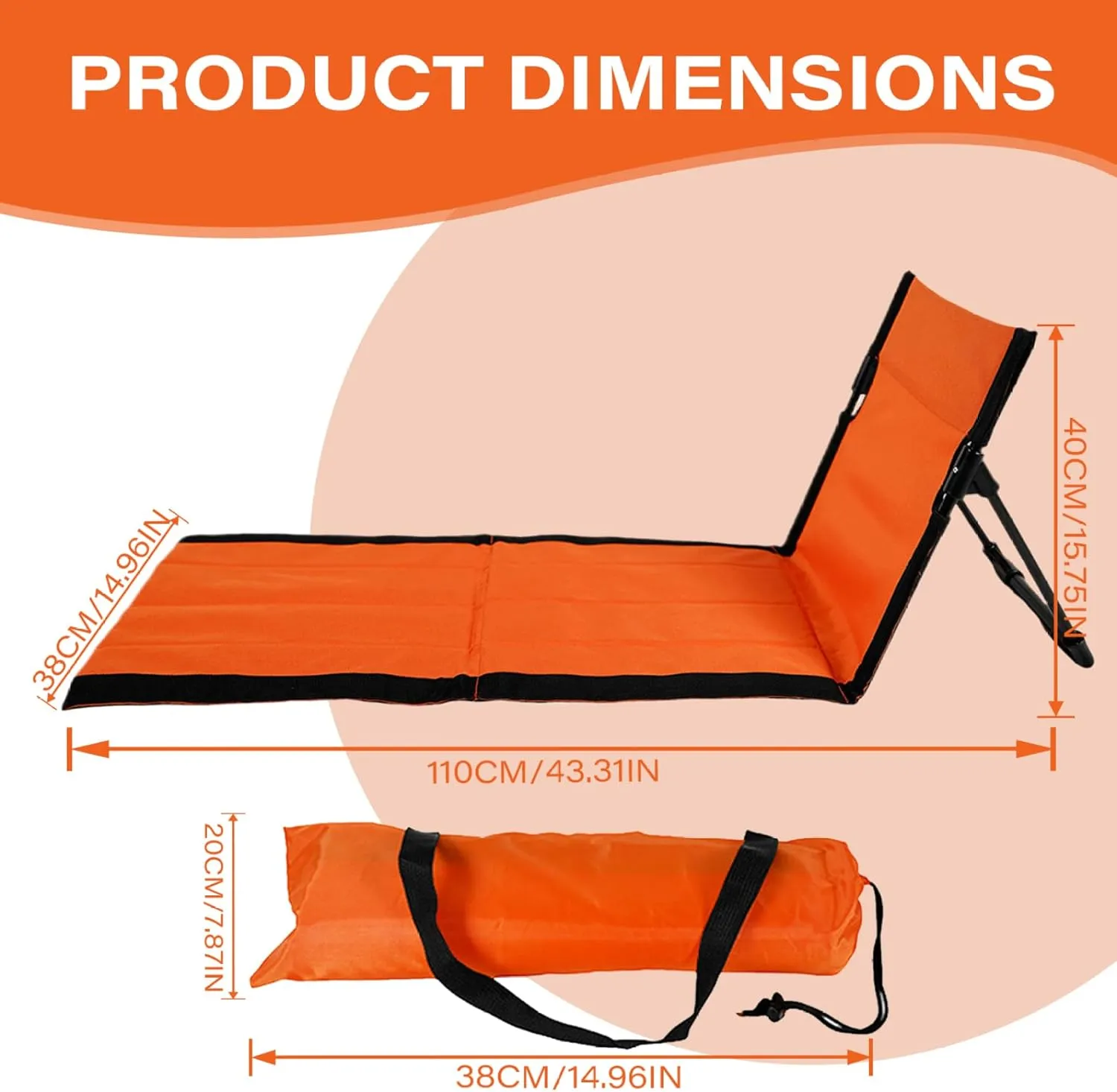 Reclining Beach Mat 15x43.3x15.8/15x26.8x15.8'' Oxford Cloth Waterproof Foldable Beach Lounge Chair Lightweight & Portable Lounger for Adults Holidays Camping Park ~