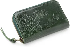 Red Glow RG-007 Men's Genuine Leather Coin Purse, Card Case, Made in Japan, Genuine Leather, Land Zipper (Green)