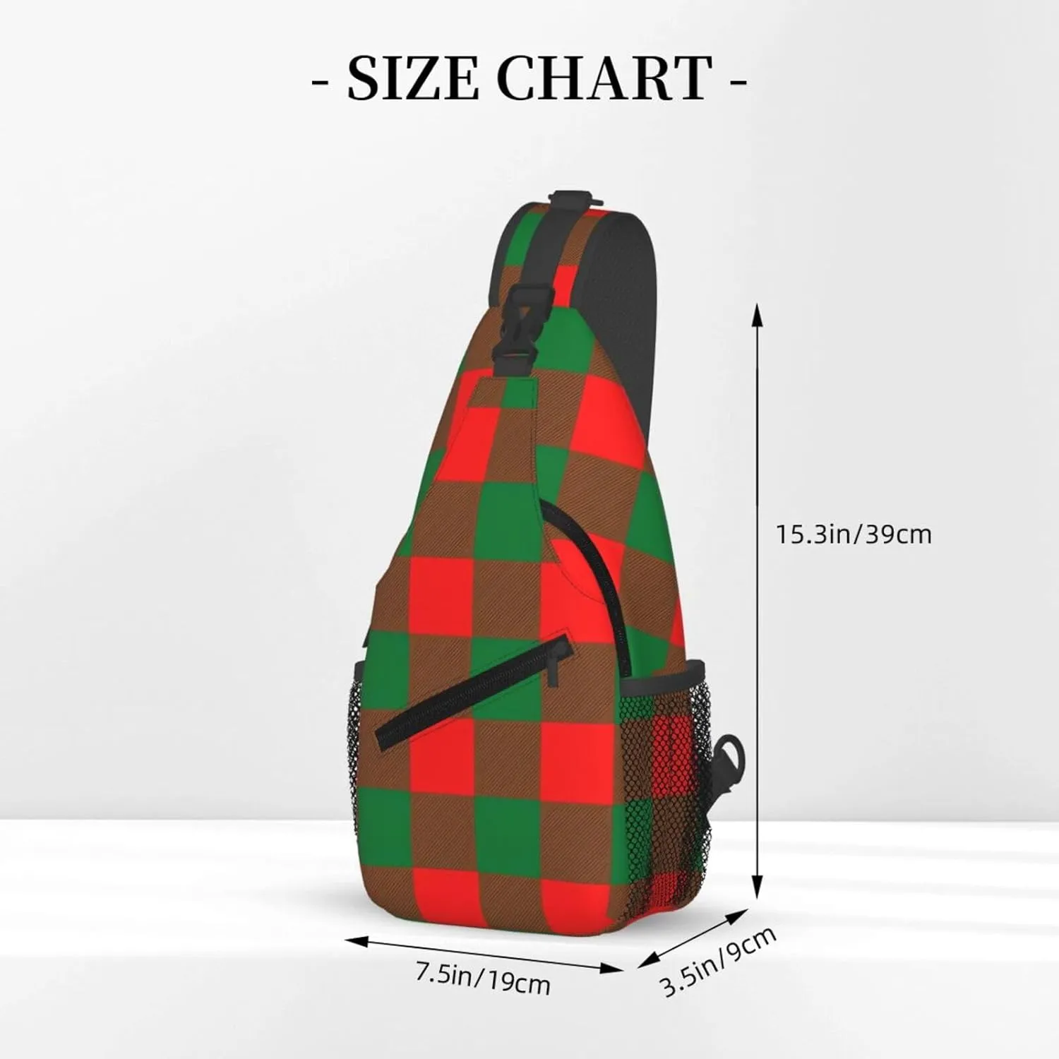 Red Green Christmas Plaid Crossbody Bag Cross Chest Bag Adjustable Sling Backpack Sports Gym Shoulder Bags Travel Cycling Daypack Diagonally Casual Rucksack