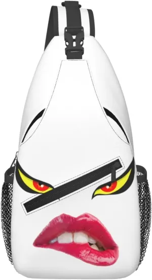 Red Pink Biting Lips Crossbody Bag Cross Chest Bag Adjustable Sling Backpack Sports Gym Shoulder Bags Travel Cycling Daypack Diagonally Casual Rucksack