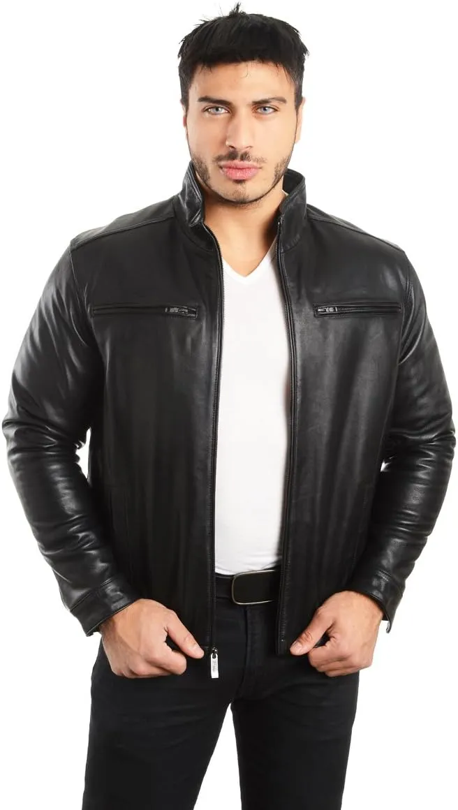 REED EST. 1950 Men's Jacket Genuine Lambskin Leather Stand UP Collar Winners Coat