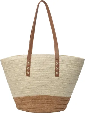 Rejolly Straw Tote Bag for Women Beach Summer Vacation Handbags Large Woven Shoulder Purse with Zipper Leather Handle Purse