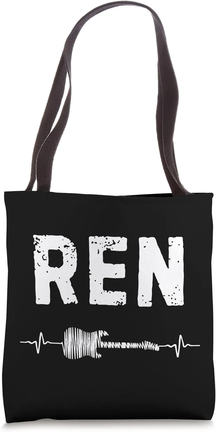 Ren Guitar Heartbeat Music Guitarist Retro Vintage Tote Bag