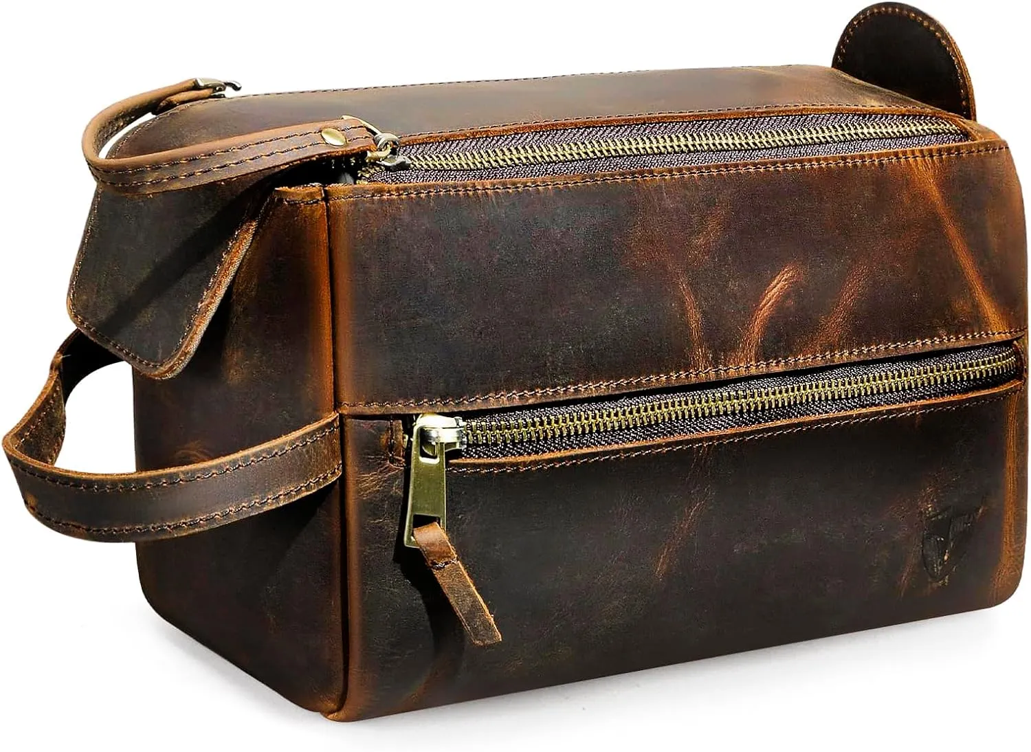 Retro Genuine Crazy Horse Leather Handmade Travel Washroom Toiletry Bag for Men - Dopp Kit - Shaving Kit 771 (771 Brown)