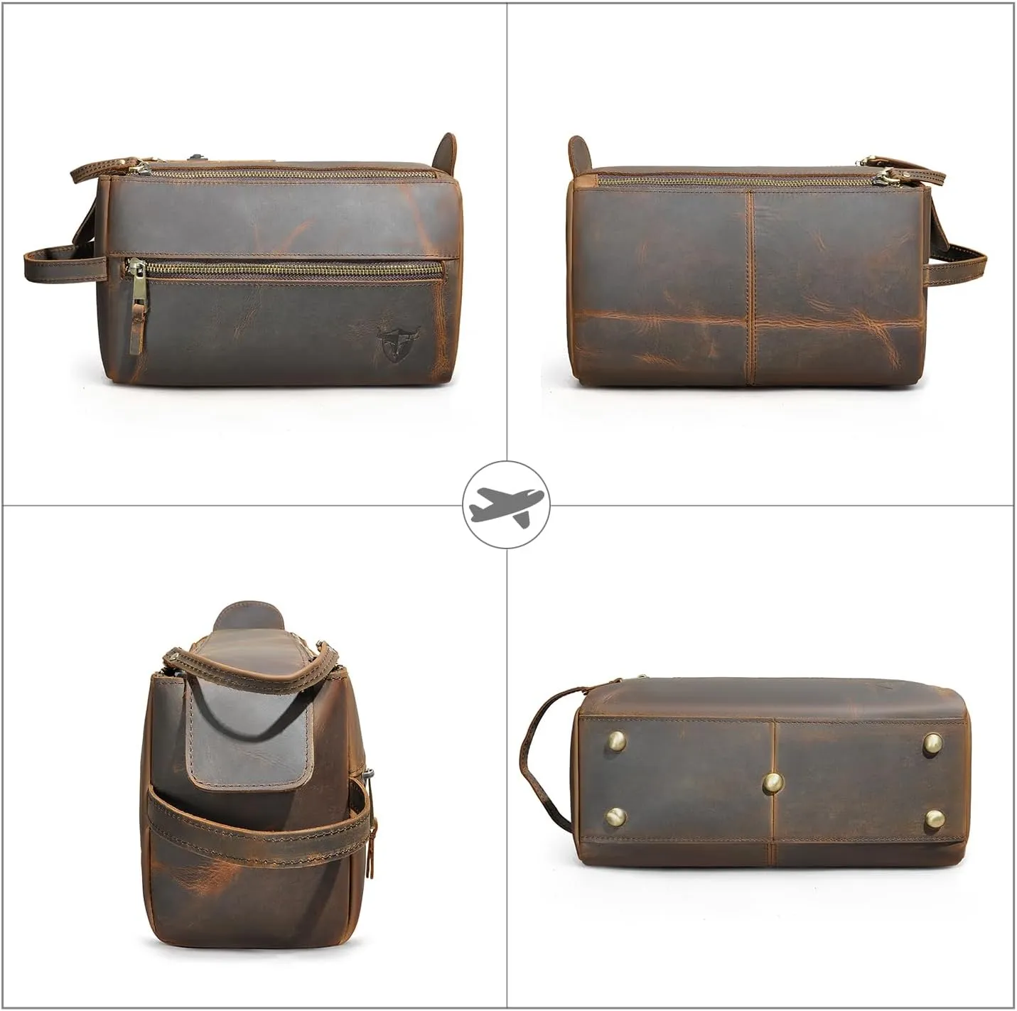 Retro Genuine Crazy Horse Leather Handmade Travel Washroom Toiletry Bag for Men - Dopp Kit - Shaving Kit 771 (771 Brown)