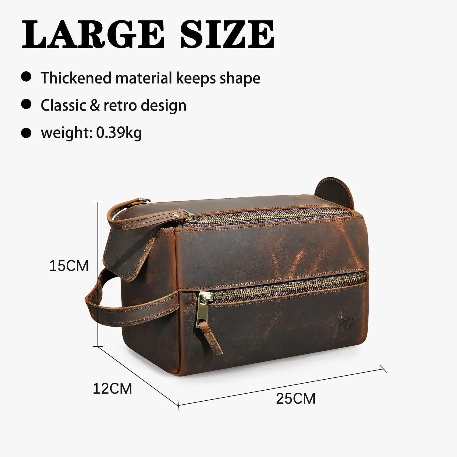 Retro Genuine Crazy Horse Leather Handmade Travel Washroom Toiletry Bag for Men - Dopp Kit - Shaving Kit 771 (771 Brown)