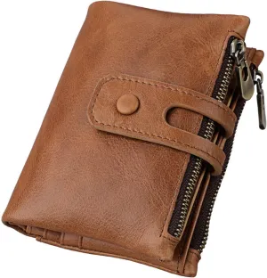 RFID Blocking Genuine Leather Wallet for Women and Men Vintage Small Purse with Chain and Clasp Closure Brown (Brown2)