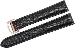 RHAIYAN Watch Accessories Crocodile Leather Watch Band with Stainless Steel Folding Buckle Compatible with Cartier Tank Solo Series Strap Specific (Color : Black, Size : 24MM_Rose Gold Buckle)