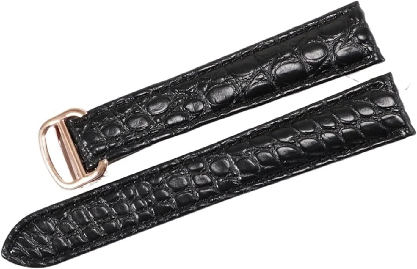 RHAIYAN Watch Accessories Crocodile Leather Watch Band with Stainless Steel Folding Buckle Compatible with Cartier Tank Solo Series Strap Specific (Color : Black, Size : 24MM_Rose Gold Buckle)