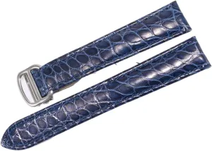 RHAIYAN Watch Accessories Crocodile Leather Watch Band with Stainless Steel Folding Buckle Compatible with Cartier Tank Solo Series Strap Specific (Color : Blue, Size : 18MM_Rose Gold Buckle)