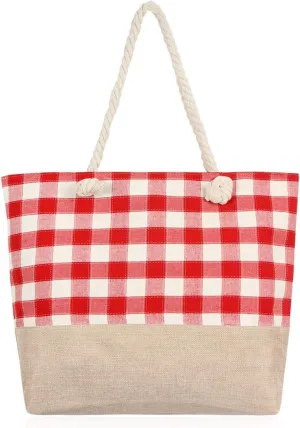 RIAH FASHION Large Reusable Eco Shopper Beach Tote - Canvas Fabric Travel Shoulder Bag Plaid Stripe, Animal, American Flag