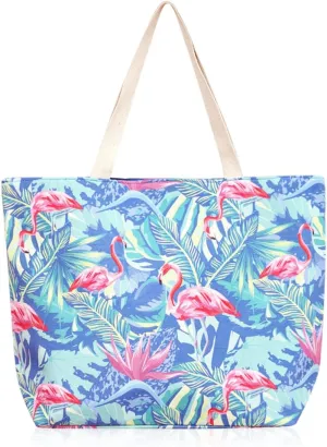 RIAH FASHION Large Reusable Eco Shopper Beach Tote - Canvas Fabric Travel Shoulder Bag Plaid Stripe, Animal, American Flag