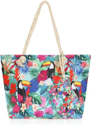 RIAH FASHION Large Reusable Eco Shopper Beach Tote - Travel Shoulder Bag Pineapple, Flower, Skull, Leaf Straw, Leopard Canvas