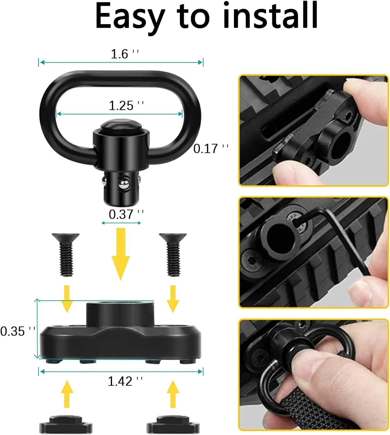 Rifle Sling 2 Point Sling Quick Adjust with QD Sling Swivels, 2 PCS QD Sling Mount, Rifle Straps with Fast Adjust Thumb Loop