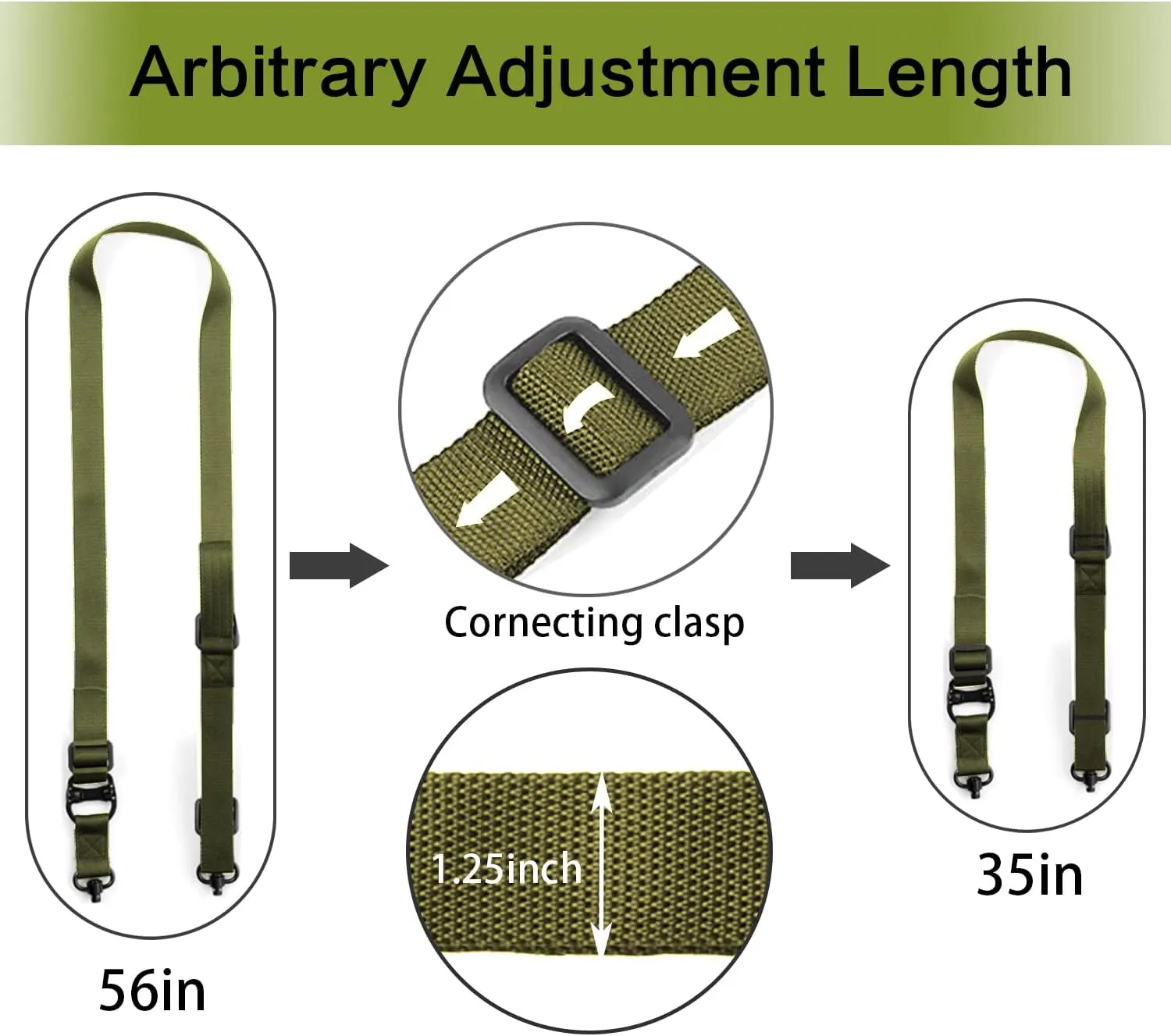 Rifle Sling 2 Point Sling Quick Adjust with QD Sling Swivels, 2 PCS QD Sling Mount, Rifle Straps with Fast Adjust Thumb Loop