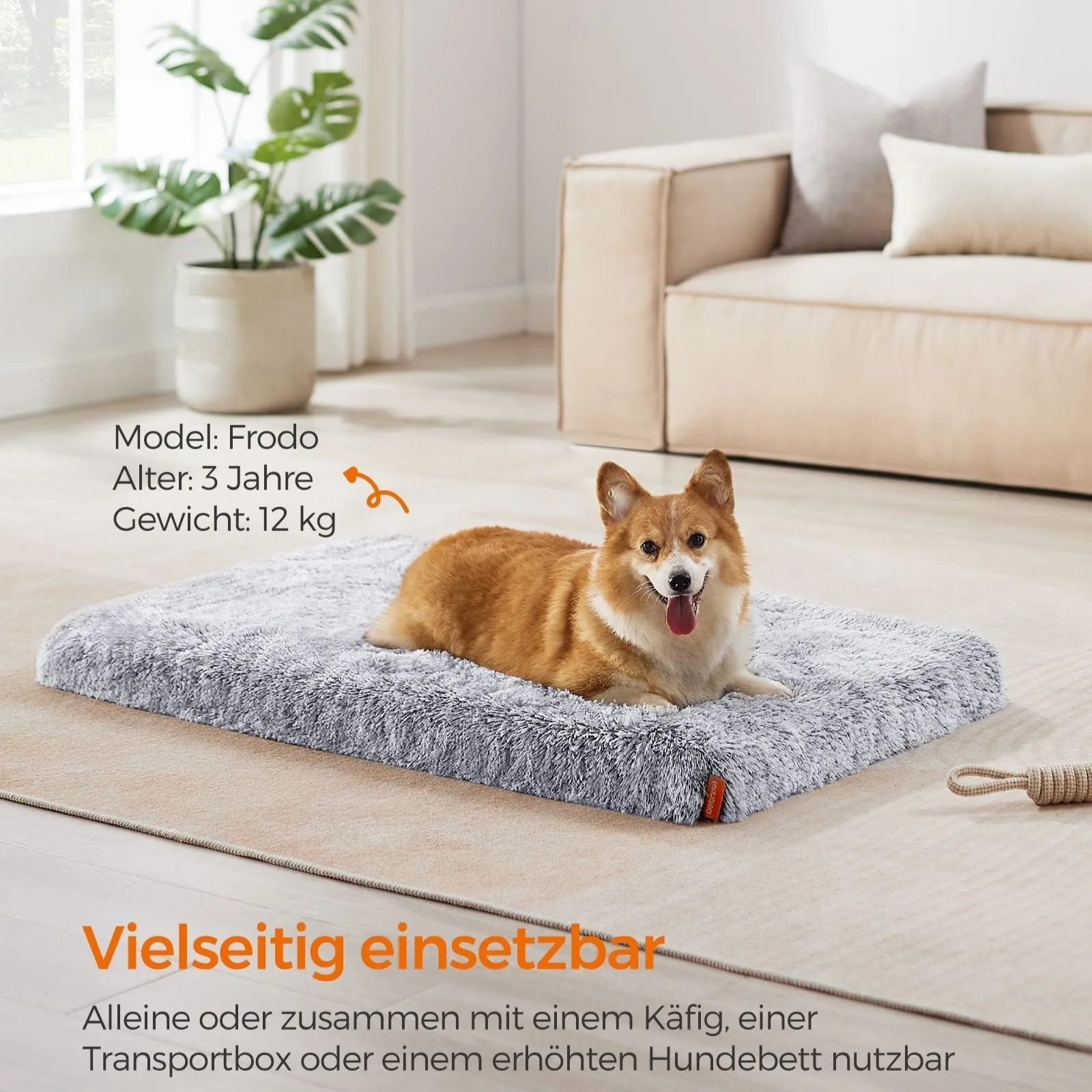Rootz Plush Dog Bed - Pet Bed - Cozy Bed - Convoluted Foam - Lightweight - Ombre Gray - 95cm x 60cm x 8cm