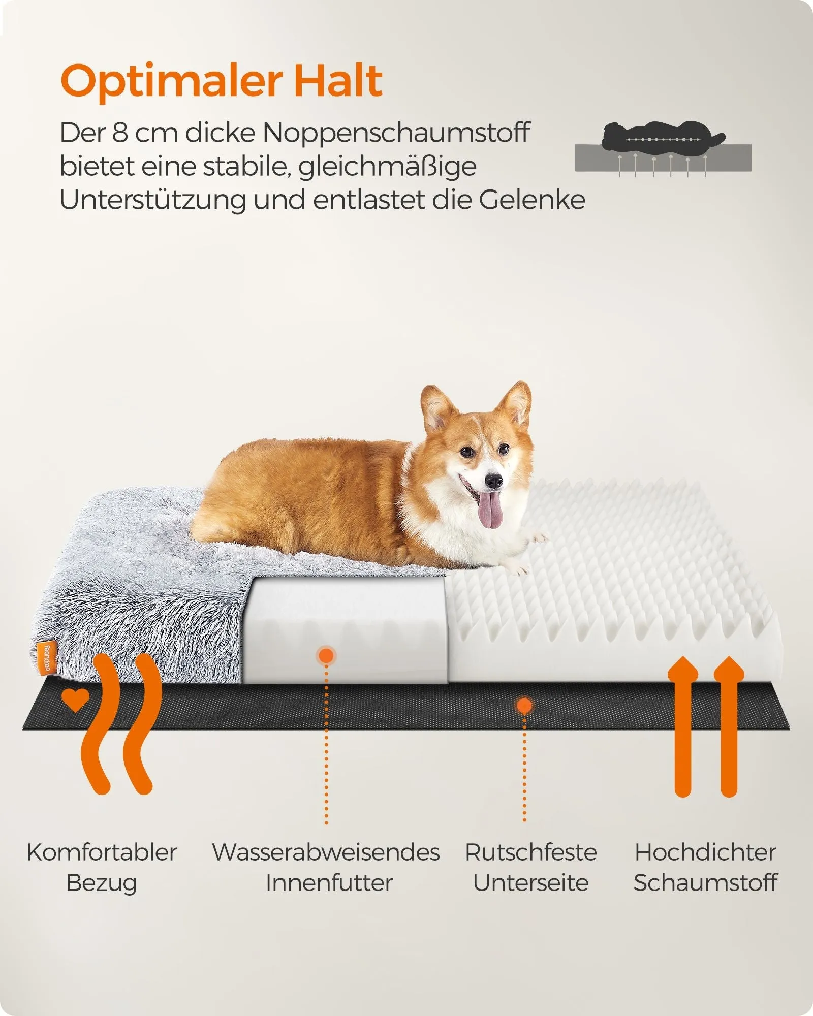 Rootz Plush Dog Bed - Pet Bed - Cozy Bed - Convoluted Foam - Lightweight - Ombre Gray - 95cm x 60cm x 8cm