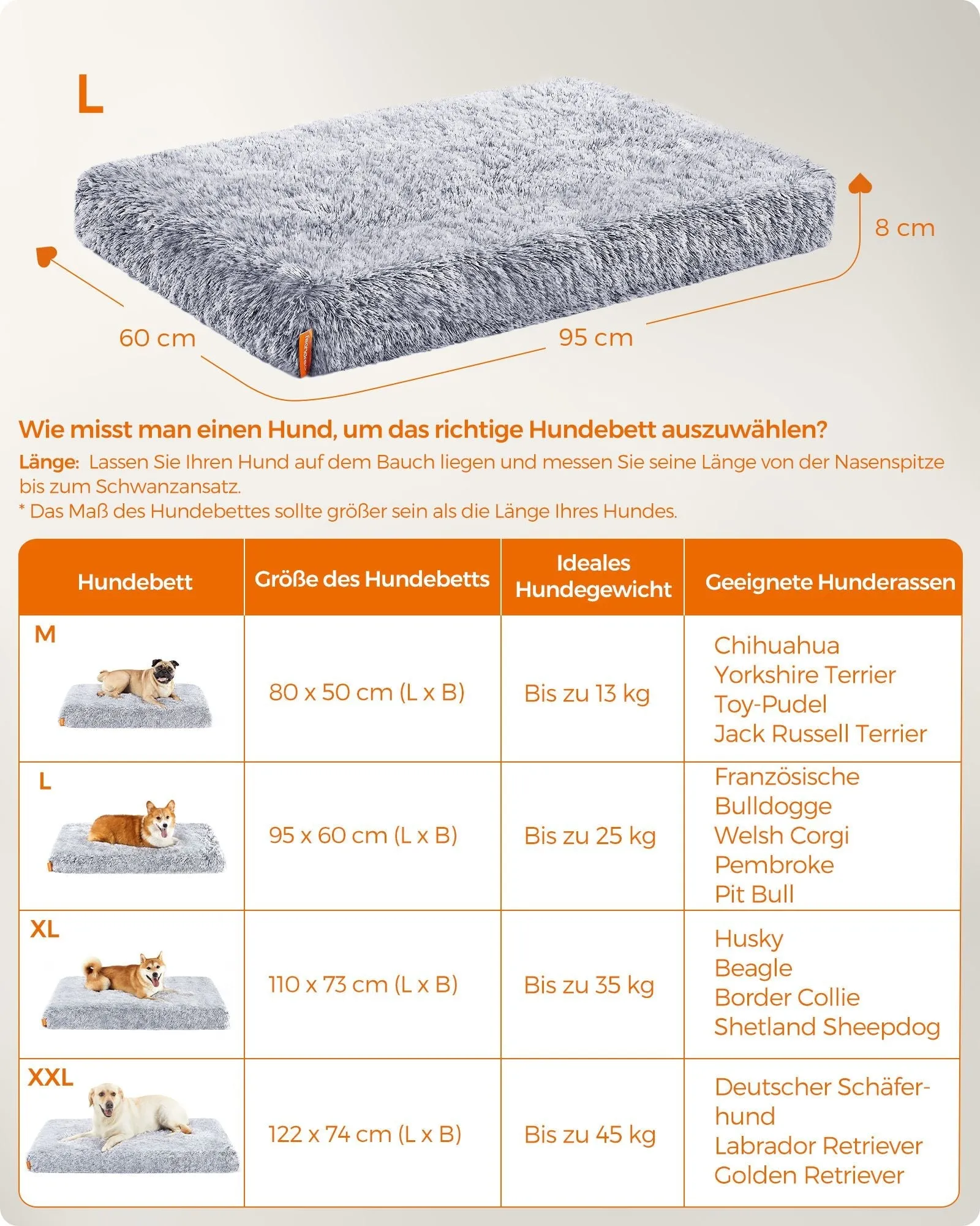 Rootz Plush Dog Bed - Pet Bed - Cozy Bed - Convoluted Foam - Lightweight - Ombre Gray - 95cm x 60cm x 8cm