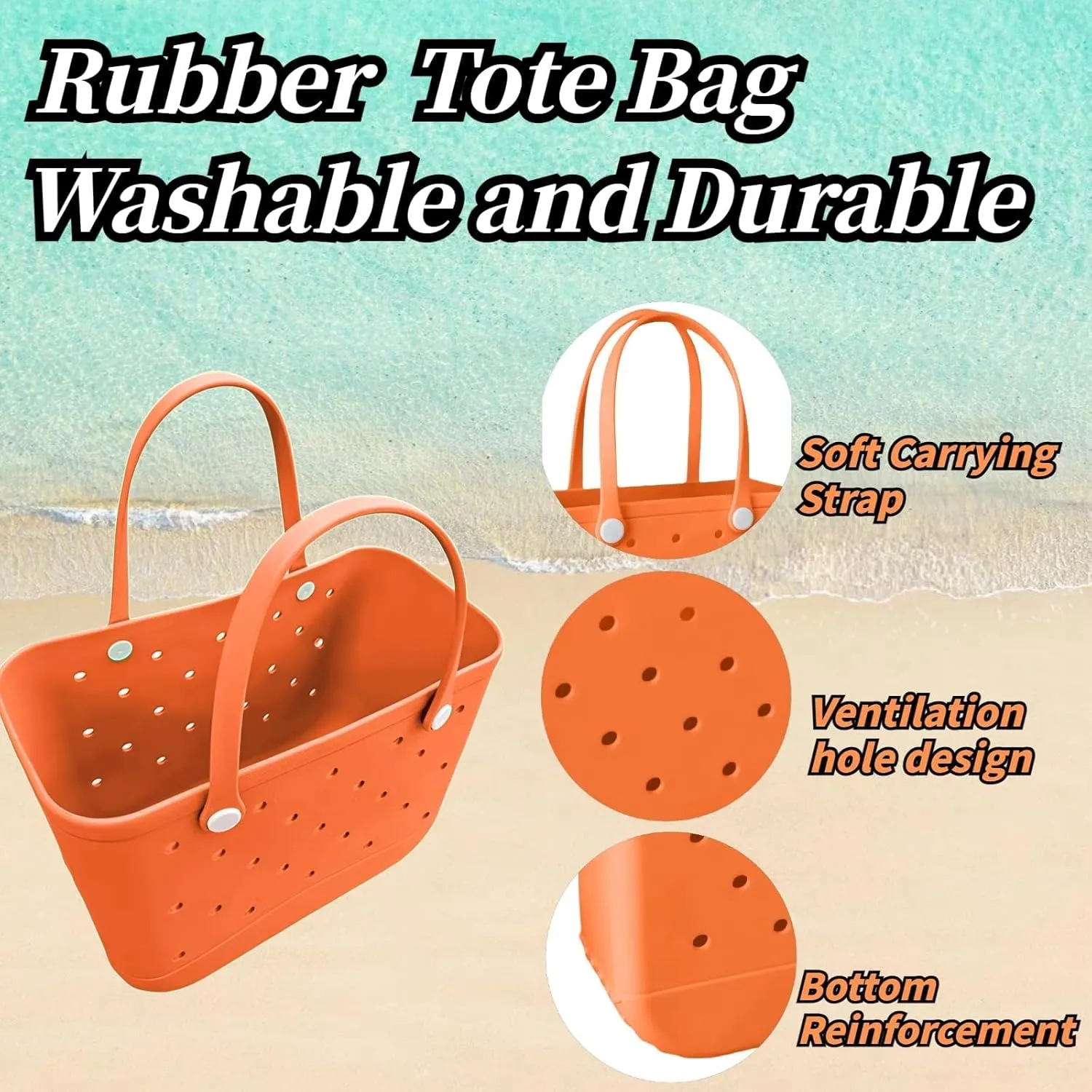 Rubber Beach Tote Bag,Washable and Durable Open Rubber bag for Beach Pool Yoga Fitness