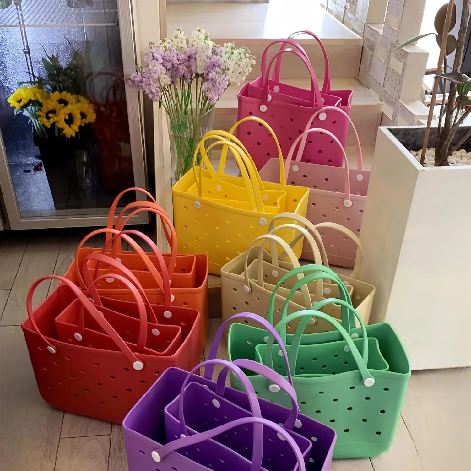 Rubber Beach Tote Bag,Washable and Durable Open Rubber bag for Beach Pool Yoga Fitness