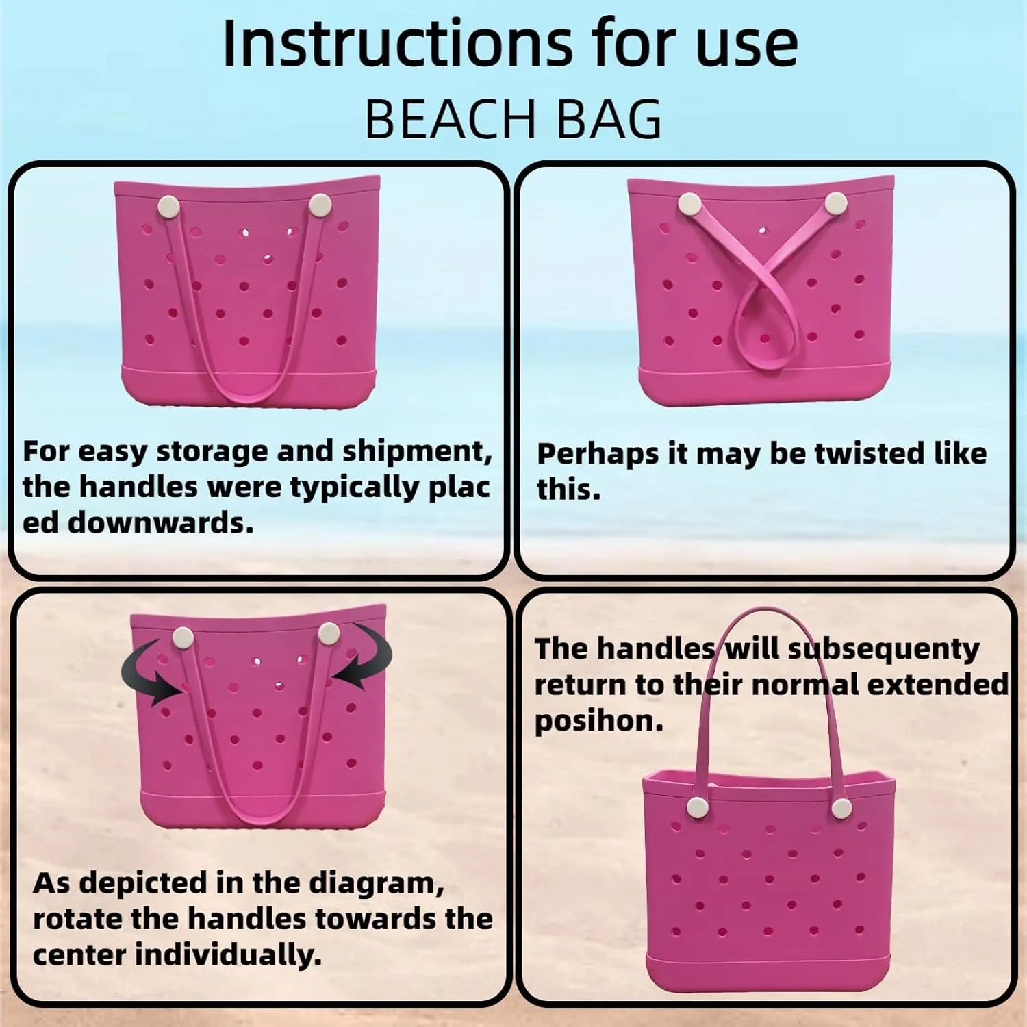 Rubber Beach Tote Bag,Washable and Durable Open Rubber bag for Beach Pool Yoga Fitness