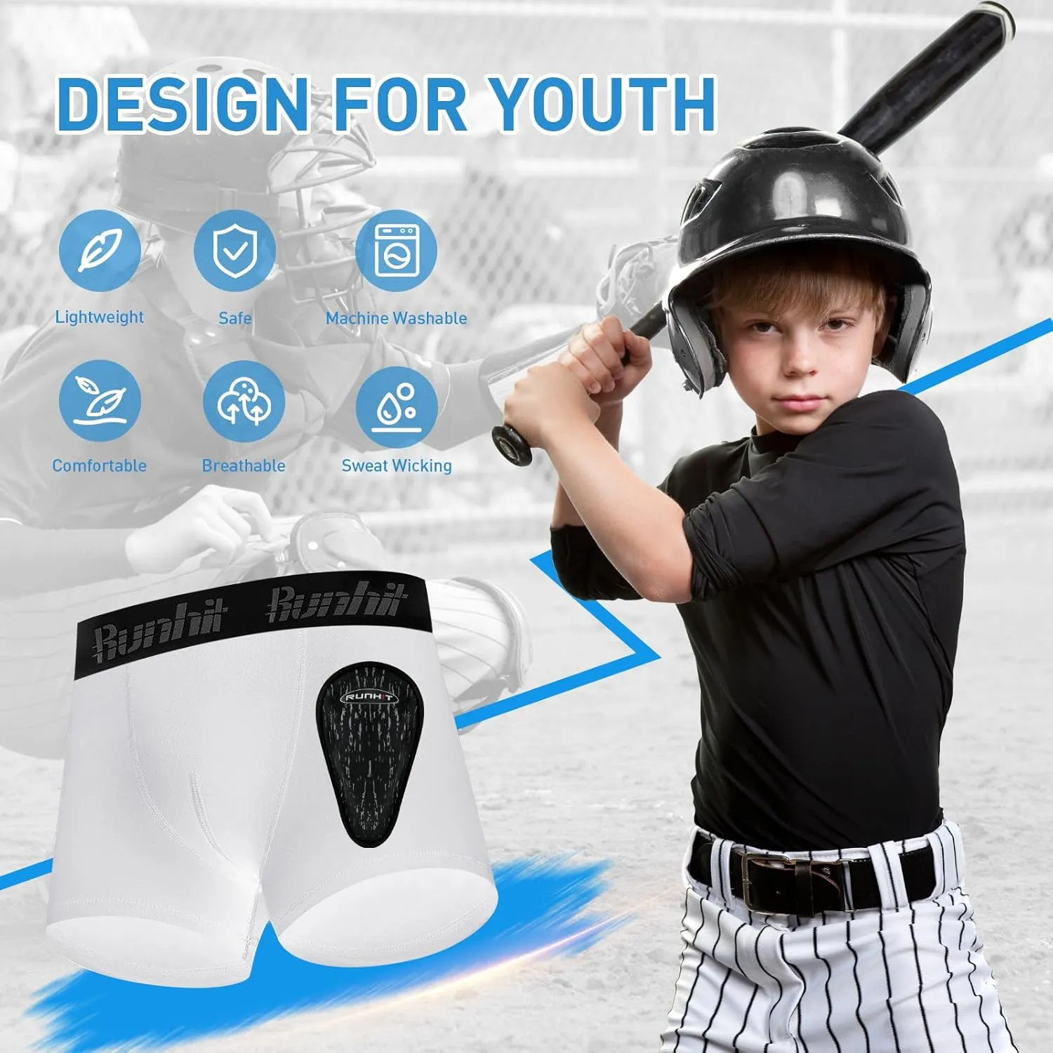 Runhit Boys Baseball Cup Underwear Football Cup Boxer Brief Youth Compression Shorts with Soft Protective Athletic Cup