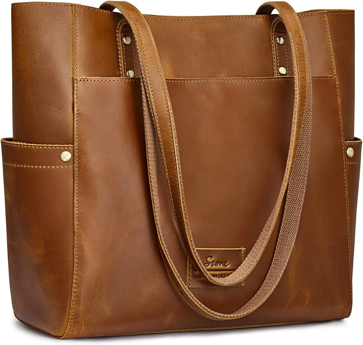 S-ZONE Genuine Leather Tote Bag Large Shoulder Purse Work Vintage Handbag for Women