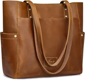 S-ZONE Genuine Leather Tote Bag Large Shoulder Purse Work Vintage Handbag for Women