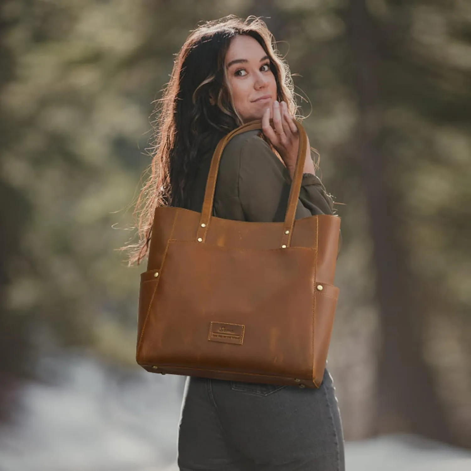 S-ZONE Genuine Leather Tote Bag Large Shoulder Purse Work Vintage Handbag for Women