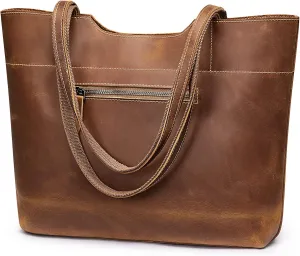 S-ZONE Vintage Genuine Leather Tote Bag for Women Large Handbag Shoulder Purse