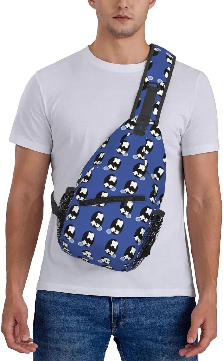Sad Teary Cartoon Black Eyes Crossbody Bag Cross Chest Bag Adjustable Sling Backpack Sports Gym Shoulder Bags Travel Cycling Daypack Diagonally Casual Rucksack